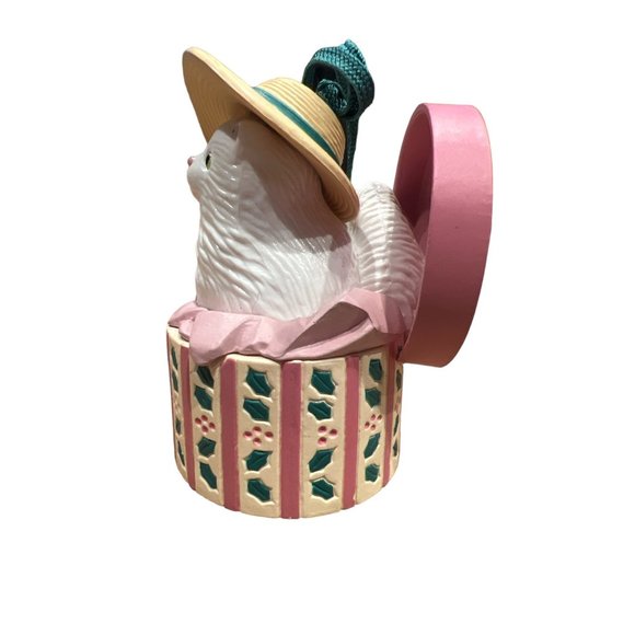 Vintage Avon Christmas Cat In Pink Box Hat Ornament - Picture 5 of 6